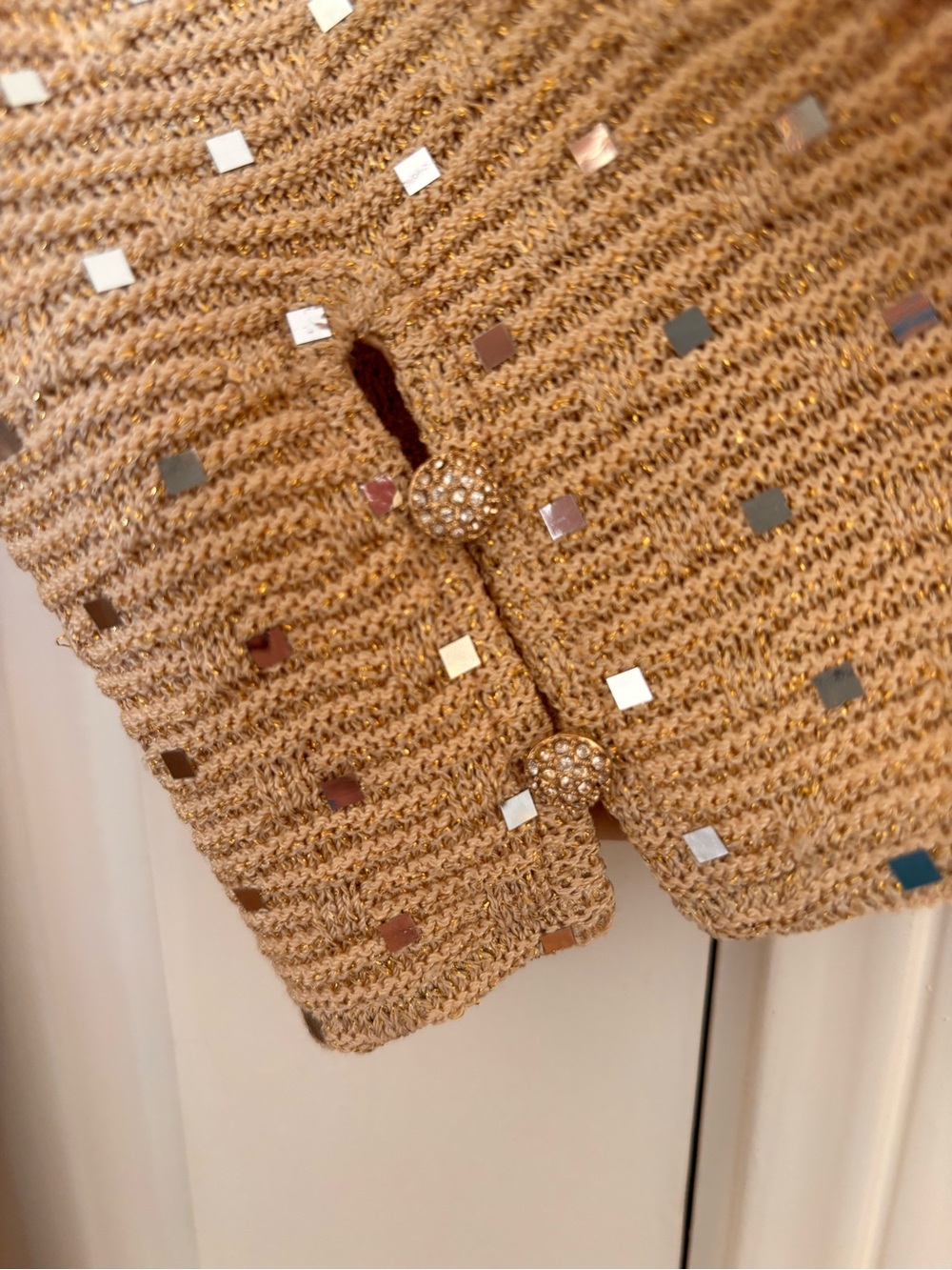 St. John Gold Sequin Long Sleeve Shift Dress - Picture 4 of 8